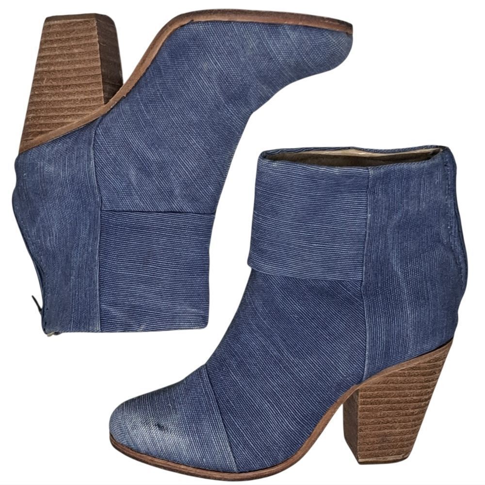 Rag & Bone Newburry Canvas Stacked Heel Retro Chic Ankle Boots Size 6 Blue